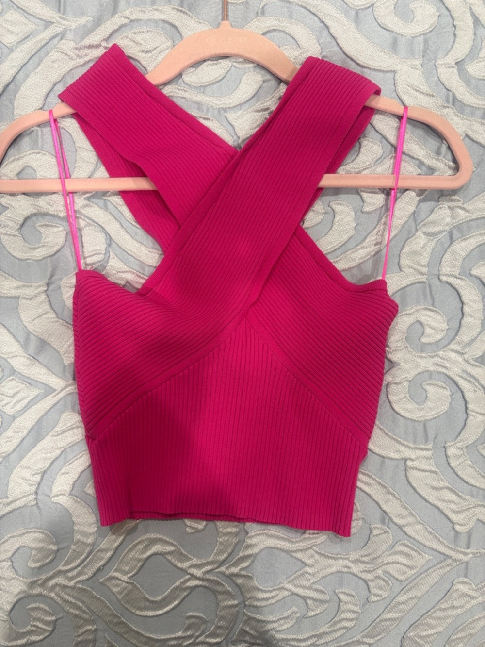House of Harlow 1960 Ribbed Cross-Back Crop Top - Hot Pink